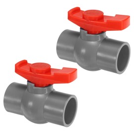 PATIKIL 40mm 1-1/2" ID PVC Ball Valve, 2 Pack Socket Type Shut-Off Valve with Easy to Rotate Handle for Water Flow Control, Gray/Red