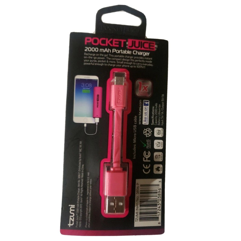 Universal Tzumi Pocket Juice Rechargeable, Ready to Use Portable 2000