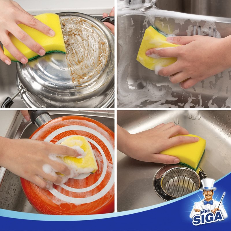 MR.SIGA Heavy Duty Scrub Sponge, 24 Count, Size:11 x 7