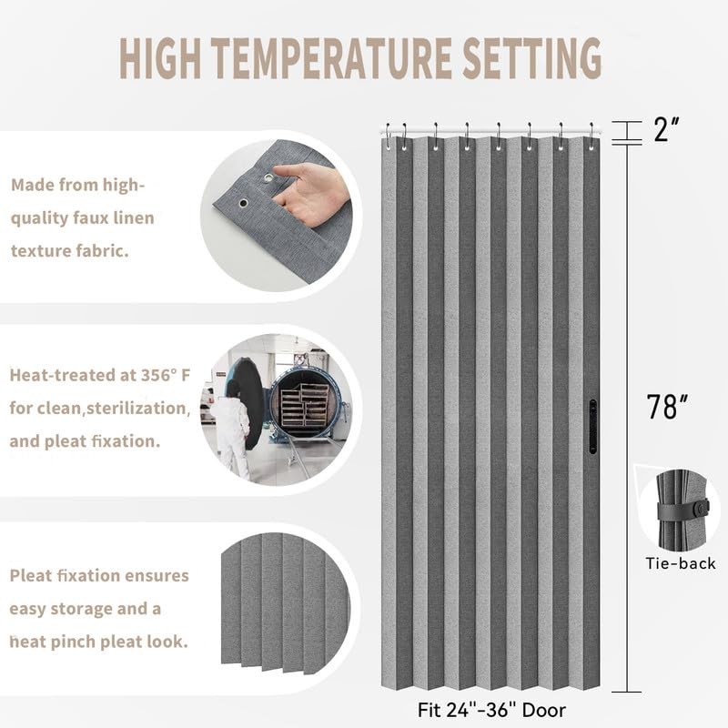 Vatge Closet Curtain for Open Closet, Pleated Folding Curtains for