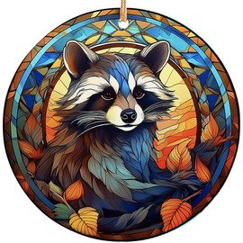 Sportyzen 2024 Christmas Ornament - Raccoon in a Stained Glass Window Ceramic Ornament, Raccoon Christmas Decoration, for Raccoon Lovers, Family, Friends