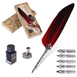 VABNEER Vintage Feather Pen Calligraphy Set, Antique Nib Calligraphy Pen with Ink, Executive Gift and Antique Desk Decor (Includes Ink)