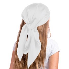 COMNICO Headscarf Satin Hair Scarf for Women Neckerchiefs Square Like Silk Bandana Hair Wrap Scarf for Sleeping (27.5 Inches), White