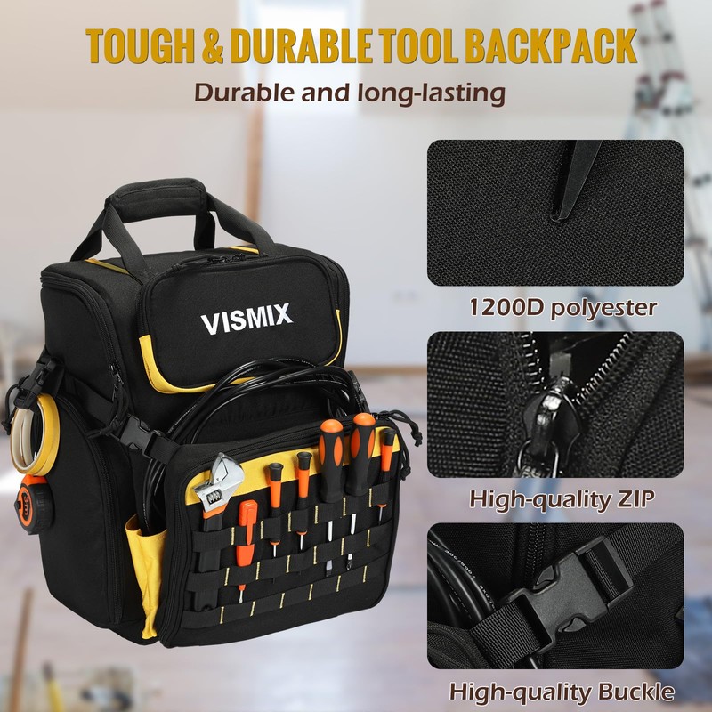 VISMIX Tool Backpack, Large Tool Bag Backpack for Men Heavy