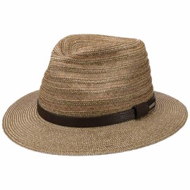 Stetson Denvaron Traveller Straw Hat Sun Hat Summer Hat Beach Hat Toyo Hat Men with Leather Strap Autumn Winter, brown-mottled