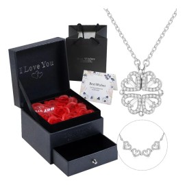 Dazisiny kit Collar Trebol Cuatro Corazones para Mujer,Joyeria Plata dama,Con Caja y Bolsas y Tarjetas de felicitación.Plata.Regalos de San Valentín.regalos Para novia,mujers,parejas,madre,mama
