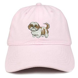 Trendy Apparel Shop Shih Tzu Embroidered Unstructured Cotton Dad Hat - Light Pink