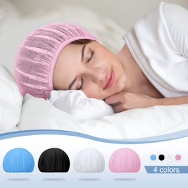 Chuarry 4 PCS Mesh Sleep Bonnet for Sleeping Women Sleep Cap (White, Pink, Light Blue, Black)