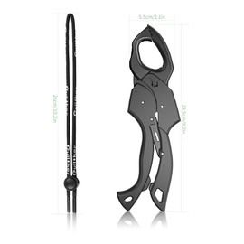 pullther Fish Gripper - 23 cm, Fish Gripper Tool with Lanyard, Portable Fish Gripper for Saltwater, Fishing Accessories - Black