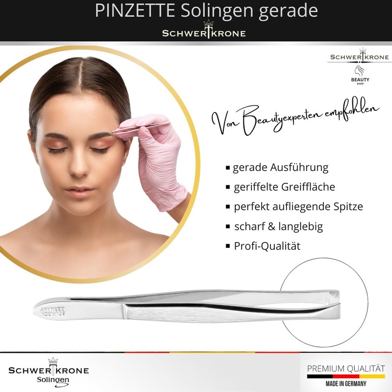 Swordcrown Tweezers, Professional Solingen, 8 cm Offset Angled Eyebrow Plucking,