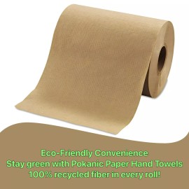 Pokanic Paper Hand Towel 6 Rolls Natural Brown 8 inch 350 ft 1 Ply Hardwound Dispensers