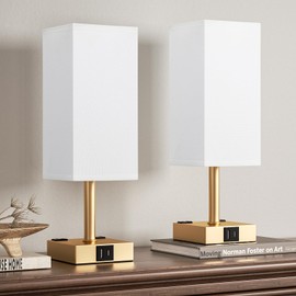 aooshine Gold Base Touch Lamps Set of 2 - Nightstand Lamp with USB-C + A Charge Ports & AC Outlets, 3-Way Dimmable Bedside Lamp, Small Table Lamp Light for Bedroom (Bulb Included)