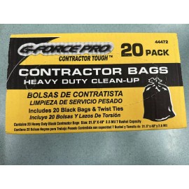G-force Pro Black Heavy Duty contractor clean-up bags, 20 Bags,60 Gallon,2.5 Mil