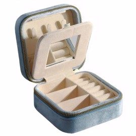 MEEJOA Velvet Jewelry Box, Small Travel Jewelry Organizer, Portable Jewelry Case for Women with Mirror, Sky Blue Mini Plush Travel Box