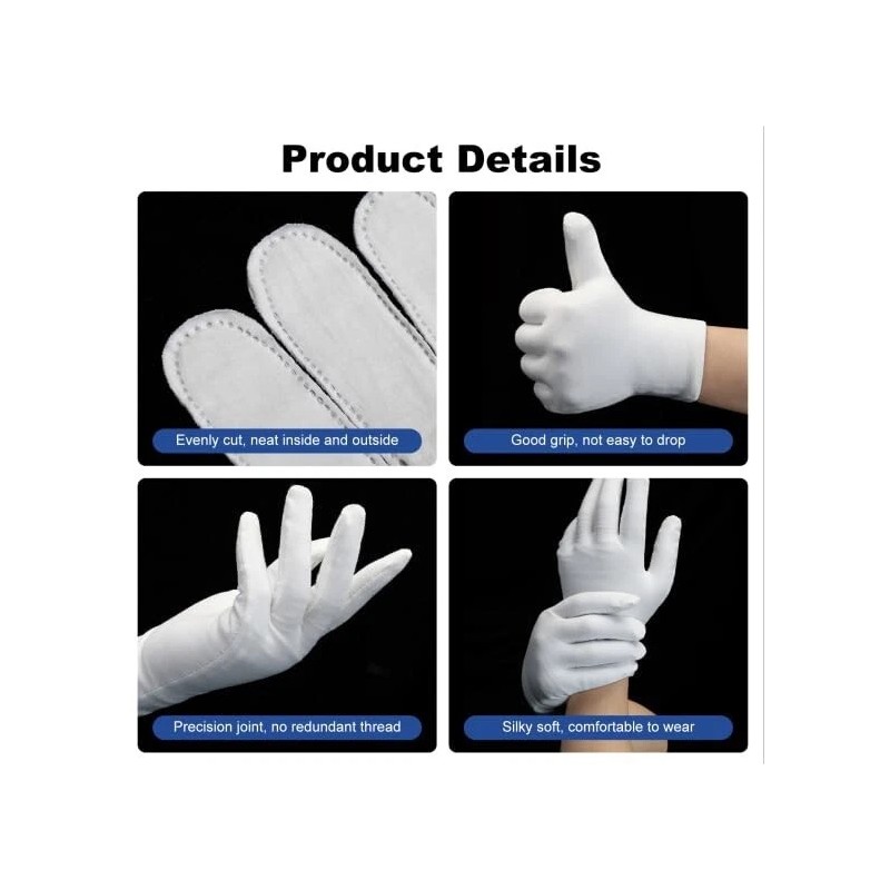 HIT 3 Pairs White Cotton Gloves For Dry Hands Sleeping