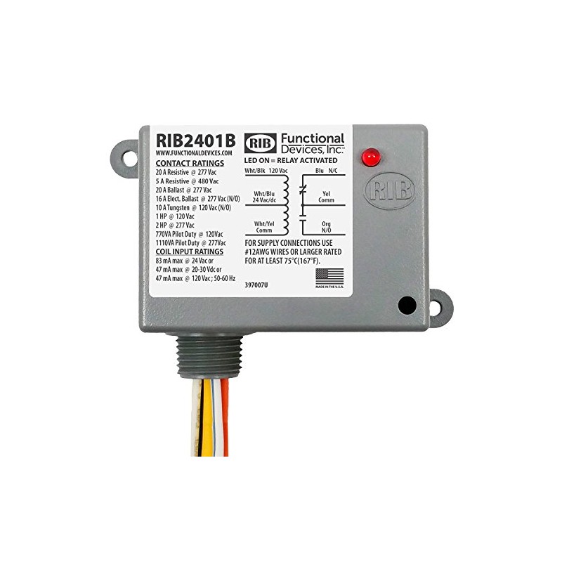 Functional Devices RIB2401B Power Relay, 20 Amp SPDT, 24 Vac/dc/120