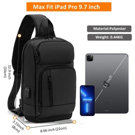 KINGSLONG Sling Backpack Sling Bags for Men, Waterproof Crossbody bags Chest Shoulder Bags with USB Charging Port for Sports Hiking Outdoor Cycling Office Traveling