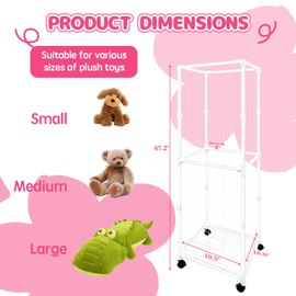 Stuffed Animal Storage Zoo with Wheels, Large Stuff Animals Plushies Holder Toy Organizer Kids Plush Storage Cage PVC with Elastic Band and Net for Nursery Playroom Corner for Toddler Boys Girls