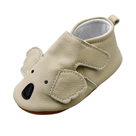iEvolve Baby Leather Shoes Baby Hard Sole Shoes Baby T-Strap Shoes Soft Sole Crib Shoes Baby Moccasins(Hardsole Beige Koala, 0-6 Months)