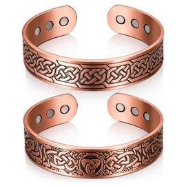 Otuuz Pack of 2 99.99% Copper Magnetic Bracelets 3500 Gauss Copper Bracelet with 9 Magnets Solid Copper Bangle Adjustable Cuff Bracelets with Tree and Celtic Design, 2 Styles (Pattern)