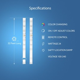 Feit Electric 32ft Color Changing LED Ultrathin Strip Light, Flexible, Cuttable, 16 Preset Colors, Adjustable Brightness & Effects, Remote Control Included, No Wi-Fi Needed, TAPE384/RGB
