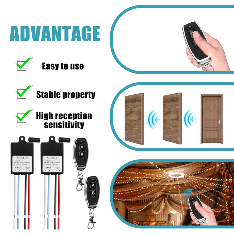 Behogan 2 interruttori radio con telecomando: ampia tensione DC 5