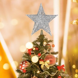 Filltown Christmas Tree Topper Star，8 Inch Metal Silver Glittered Star Tree Topper，3D Xmas Tree Star Topper for Xmas Holiday Decoration