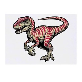 'Velociraptor With Pink Stripes' Temporary Tattoo - Water Resistant, Skin-Safe, Non-Toxic Transfer (TO00076347)