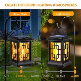 Ambaret - Linternas solares colgantes para exteriores, impermeables, luces LED de mesa con asa, luces de llama alimentadas por energía solar, para patio, jardín, patio, Navidad, paquete de 2