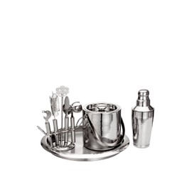 Nine Piece Hammered Finish Steel Bar Set by Godinger