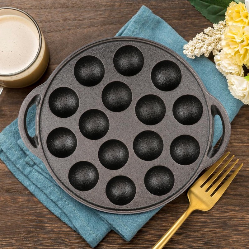 LCJAOF Cast Iron Escargot Dish with 15 Compartment Holes Takoyaki
