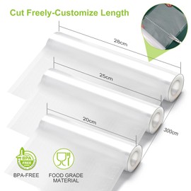 Bonsenkitchen Vacuum Food Sealer Rolls Bags, 3 Rolls 20x300 cm & 25x300 cm & 28x300 cm, BPA Free, Durable, Customized Size, Vacuum Sealer Machine Bags for Sous Vide, VB3217