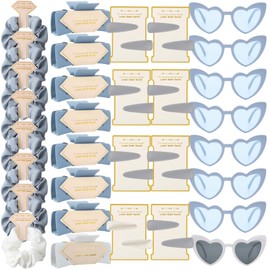 Tethzeng Bridesmaid Scrunchies Proposal Gifts 4.1inch 40pcs Bachelorette heart sunglasses Hair Claws Clips gift for Wedding Party Favors (White&Dusty Blue)