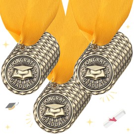 RoundFunny 24 Pcs Award Medals Winner Medals Gold Medal Olympic Style Gold Prizes for Sports Competitions Party, 2 Inches (Graduation)