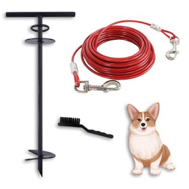 SHUNAI Dog Tie Out Cable and Stake - 30 Ft Heavy Dog Yard Leash - for Small Medium Large Dogs Up to 100 lbs - Dog Stake for Outside Yard Beach Lawn
