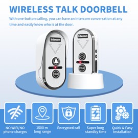 PANDAAR Wireless Intercom Doorbell 4900ft,Intercoms Wireless for Home with Rechargeable Battery,Waterproof Doorbell with 3 Volume Levels,Waterproof,20 Ringtones,Two Way Intercom for Home Classroom