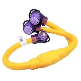 Parkworld 692095 RV 50 AMP Splitter Adatper, 240V Splitter 14-50P Male Plug to (2) 14-50R Female Connector 3FT (Yellow)