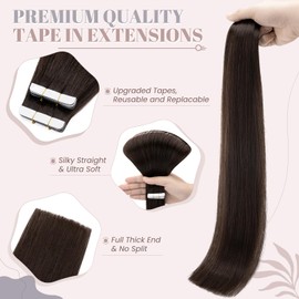 UK-Fashion-Shop Tape in Hair Extensions Human Hair Real Hair Exension Remy 20 Pieces 50g Long Straight Skin Weft Seamless (#2 Dark Brown 22 Inch)