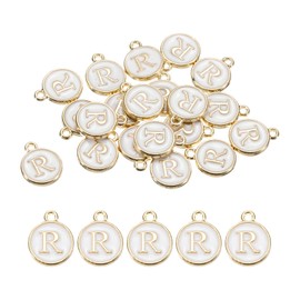 MECCANIXITY Alphabet R Letter Charm Double Sided Enamel Initial Alphabet Pendant White, for Necklace Bracelet Earring Jewelry Making, Pack of 20