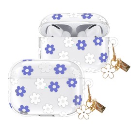 ECZOIL Cute Case Compatible for AirPods Pro 2nd/1st Generation, Cute Pink Flower Floral Soft Clear TPU Headphone Protective Case with Flower Keychain-Purple Flower