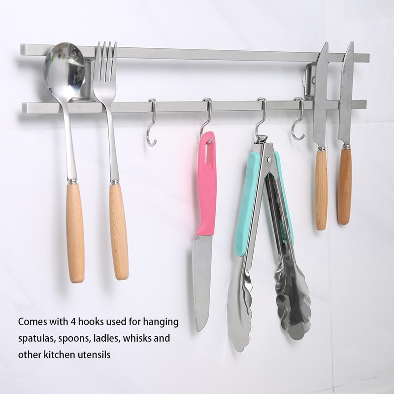 Wall Mounted Stainless Steel Magnetic Knife Holder Double Bar Kitchen