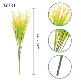 uxcell 12Pcs Artificial Grass Plants, 15.7" Plastic Fake Wheat Grass Greenery Shrubs Outdoor Artificial Shrubs Faux Bushes for Home Garden Front Decor, Yellow