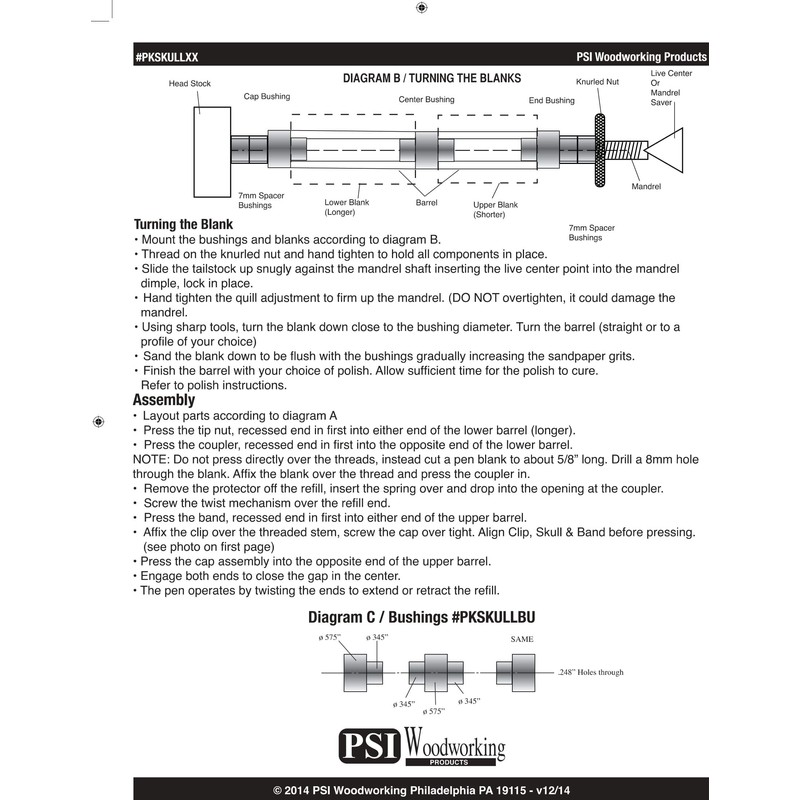 Skull Twist Ballpoint Pen Kit Starter Package Woodturning Project by
