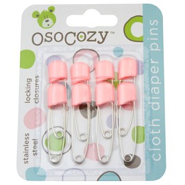 OsoCozy Diaper Pins - {Pink} - Sturdy, Stainless Steel Diaper Pins with Safe Locking Closures - Use for Special Events, Crafts or Colorful Laundry Pins , 8 Count (Pack of 1)