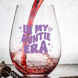 Aunt Gifts from Niece, Nephew | In My Auntie Era | Auntie Gift Ideas For Aunt To Be, Promoted To, Pregnancy Announcement, Birthday, Mothers Day, Christmas | 15oz Stemless Wine Glass