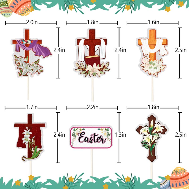18Pcs Cross Cupcake Toppers - Religious Party Cupcake Toppers,Happy Easter