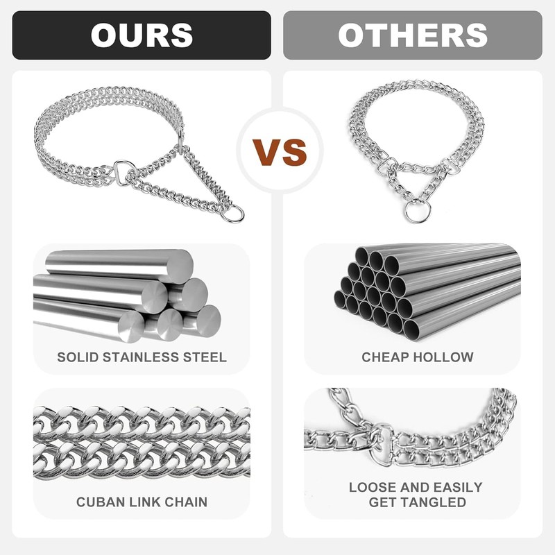 Silver Dog Chain Collar Metal Martingale Anti Chew Training Collars