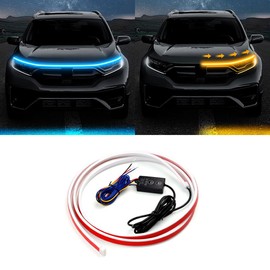 CLEEROUTION Cuttable Car Under the Hood Light Strips Rotating Light Guide Decorative Waterproof IP66 Daytime Exterior Accessories Decoration DC 15 V Light Blue & Yellow 200 cm