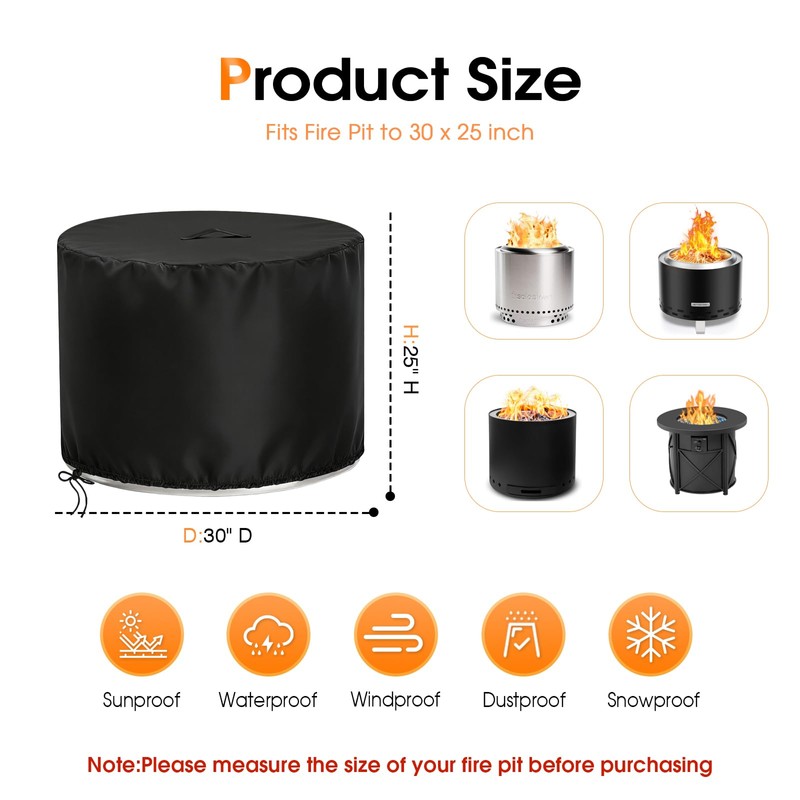 Rilime Fire Pit Cover,30 x 25 Inch Round Propane Firepit
