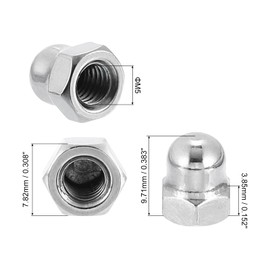 sourcing map M5x0.8 Acorn Cap Nuts, 20Pcs 316 Stainless Steel Dome Cap Head Acorn Nut Hardware Nuts for Bolt Cover, Silvery